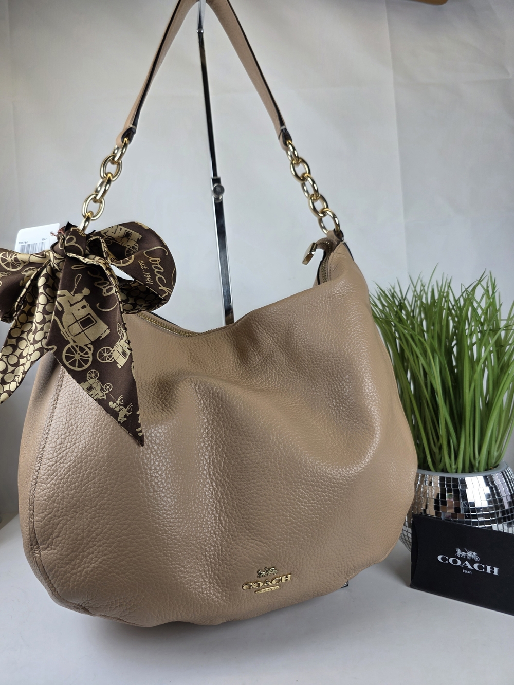 Coach Elle Hobo Light Brown Nude Pebbled Leather Shoulder Bag